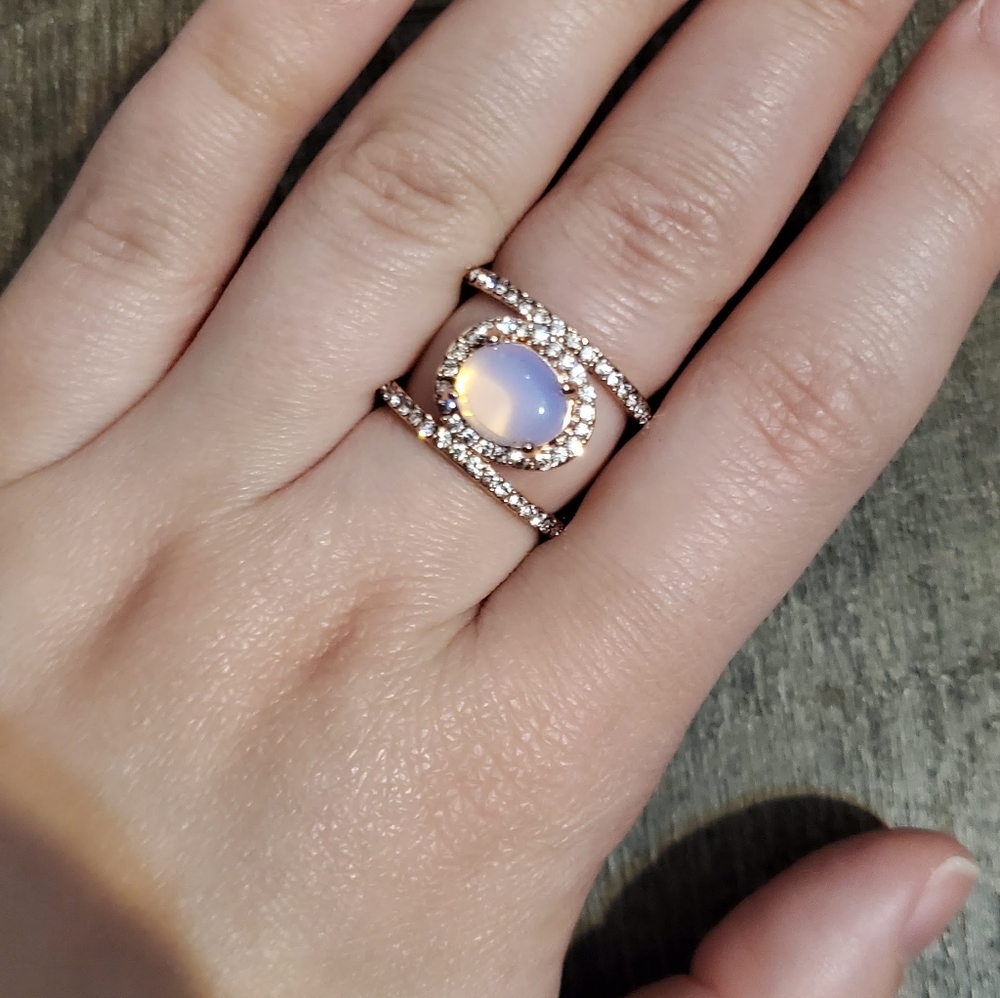 Moonstone rhinestone double ring